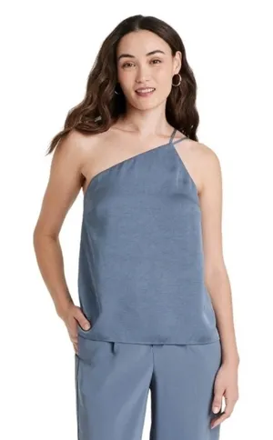A New Day ONE SHOULDER STRAP CAMI BLOUSE SATIN FINISH DARK BLUE thumbnail 1