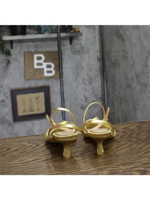 Jewel Badgley Mischka True Kitten Heel Sandals Wrap Strap Gold Yellow 6.5M thumbnail 4