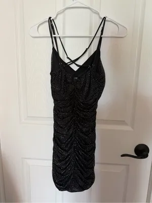 Lucy in the Sky Black Sparkle Ruched Slip Mini Dress Small thumbnail 4