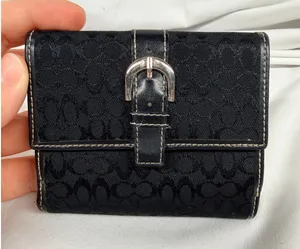 Coach Black Signature Jacquard Leather Tri-fold Buckle Wallet Vintage Y2K thumbnail 1