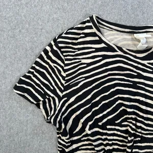 H&M Zebra Print Knotted Cropped Tee Shirt Womens Medium Short Sleeve Black/Beige thumbnail 2
