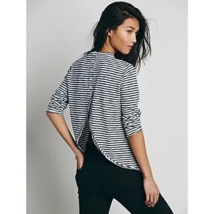 Free People We the Free‎ Mod Black & White Stripe 3/4 Long Sleeve Top XS thumbnail 2