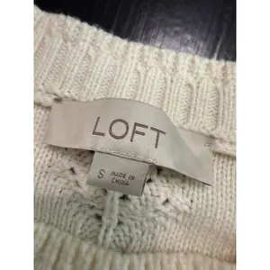 LOFT Womens Cream Textured Bobble Pointelle Knit Crewneck Sweater‎ Ivory Small thumbnail 4