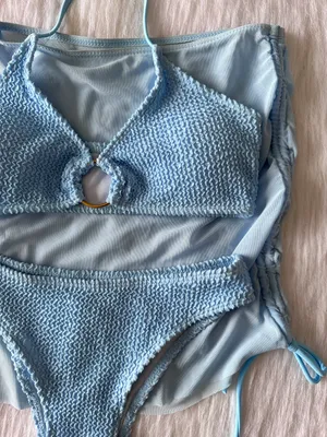 NWOT 3 Piece Baby Blue Textured Bikini Set thumbnail 4