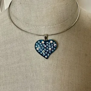 Blue Heart Pendant Choker with Rhinestones 💙 thumbnail 1
