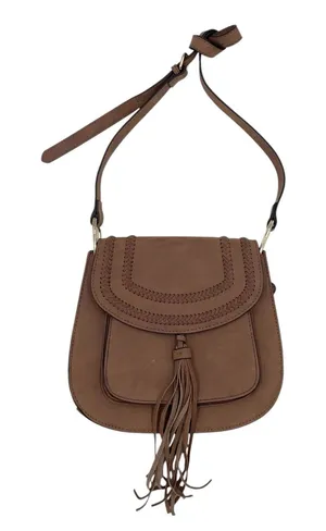 Franco Sarto Tan Faux Suede Leather Crossbody Saddle Bag Purse Fringe Boho thumbnail 1