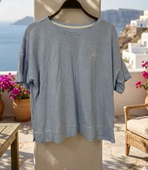 Lauren Ralph Lauren Light Blue & White Striped Short Sleeve Tee thumbnail 1