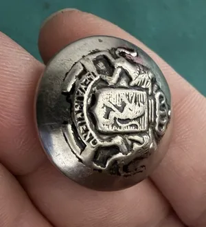 Vintage Antique 23mm 15/16" Silver Metal Uniform Lion Crown Shield Crest Button thumbnail 1