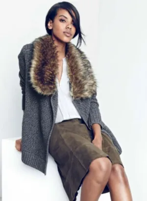 Joie Jamilee Gray Yak Wool Knit Faux Fur Collar Women’s Cárdigan Sweater Small thumbnail 1