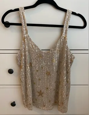 Altar’d State Gold Sequin Star Tank Top thumbnail 1