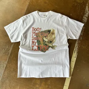 Delta Vintage 2002 Y2K Jesus Christian Print Body Piercing Saved My Life Tee Large L thumbnail 1