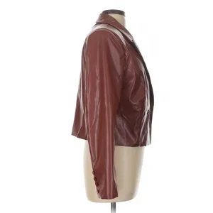 Area Stars Brown Faux Leather Cropped Blazer Large Indie Moto Fall Jacket thumbnail 3