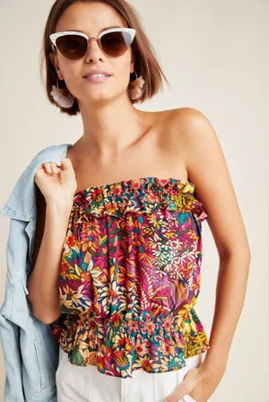 Anthropologie Maeve Adelaide Strapless Blouse Anthro Tank Top Floral Medium thumbnail 1
