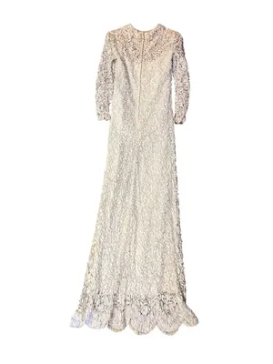 Vintage Jack Bryan Cream Lace Maxi Dress Womens XS? (0-2) Long Sleeve Boho USA thumbnail 4