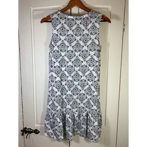 Boden Dress‎ US6R White Blue Floral V-Neck Tassel Sleeveless Ruffle Boho Peasant thumbnail 3