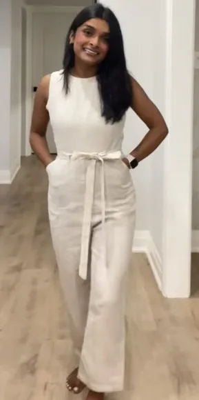 Reformation Naomi Linen Jumpsuit in Oatmeal 6 thumbnail 1