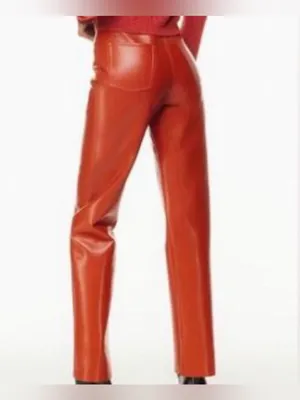 Wilfred The Melina High-Rise Faux Leather Straight Leg Jeans Rust Orange size 4 thumbnail 2