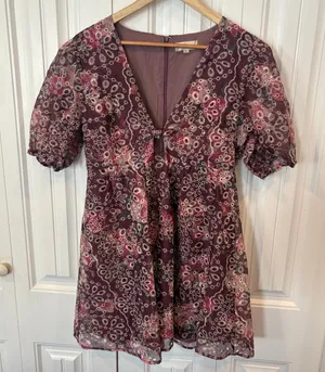 Altar'd State Burgundy Eyelet Floral‎ Dress Size Large thumbnail 1
