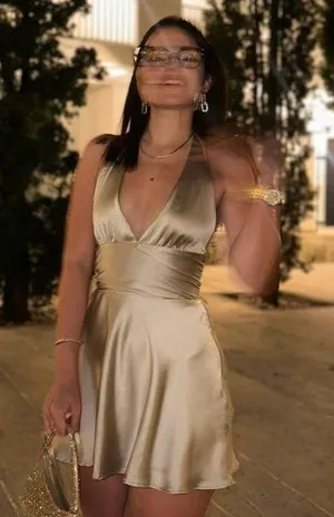 Zara dress mini satin halter champagne bodycon party wedding evening date thumbnail 1