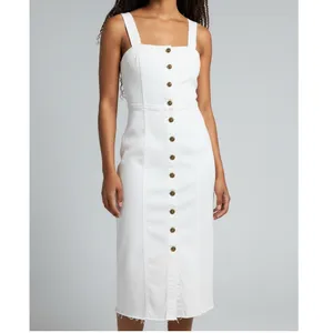 Zara Bodycon Overall Sleeveless Denim Midi Dress Raw Hem Button Down S White thumbnail 11