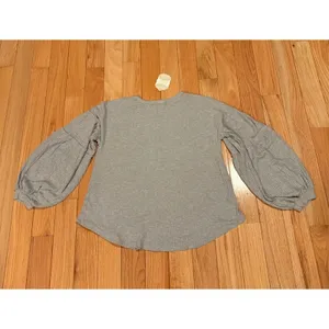 Altar’d State Top Womens Size L Gray Waffle Knit Balloon Sleeve Pullover thumbnail 6
