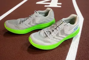 Skechers Light Gray Athletic Sneakers with Neon Green Soles thumbnail 1