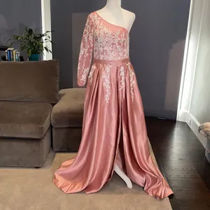 Women’s Dusty Pink One Shoulder Full Length Prom Party Dress Size M **READ** thumbnail 3