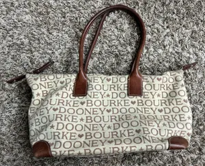 Dooney & Bourke Tan Logo Canvas Vintage Shoulder Bag Heart Star Detail thumbnail 1