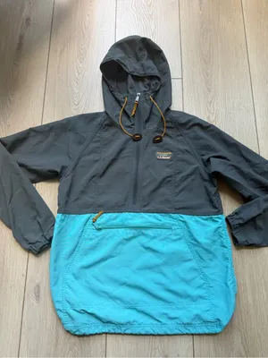 L.L. Bean Classic Two-Tone Color Block Hooded Anorak Jacket Teal & Charcoal XS thumbnail 5
