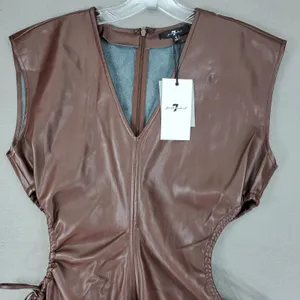 7 For All Mankind Dress Womens S Brown Faux Leather‎ Cutout Midi NEW thumbnail 4