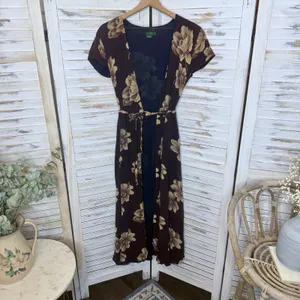 J. CREW VINTAGE Women's 6 Floral Wrap Maxi Dress Flutter Sleeve Brown 90s Y2K thumbnail 14