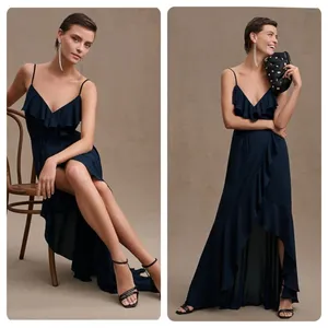 BHLDN Hailee Ruffle-Neck Wrap Georgette Gown Blue Navy Bridesmaids Size 10 NWT thumbnail 2