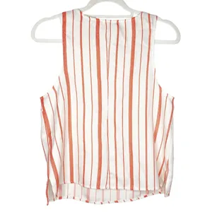 Everly Tie Front Cream & Orange Vertical Striped Tank Top Size Medium thumbnail 5