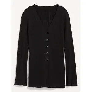 Old Navy Cardigan Sweater Womens L Black SoSoft Lite Ribbed V-Neck Minimalist thumbnail 2
