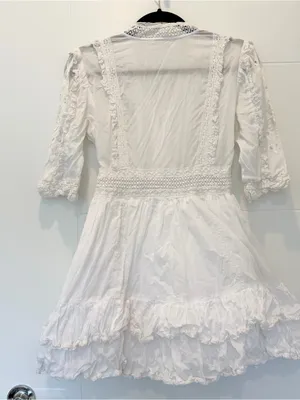 Sunday Best Boho Lace Trim Cotton Dress with Tassel Tie 2 - White thumbnail 3