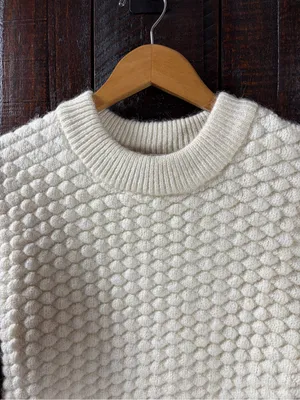 Mango Cream Textured Thick Crewneck Sweater Small thumbnail 3