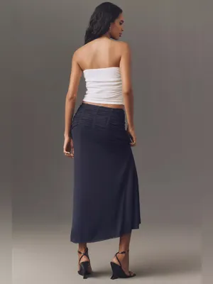 Anthropologie Maeve Yoke Ruched Navy Blue Skirt XS thumbnail 3