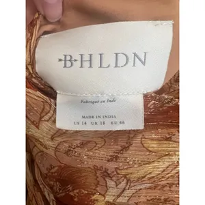 Anthropologie Ella Dress Sz 14 Floral Mini Tiered Ruffle Balloon Sleeve Gold thumbnail 11