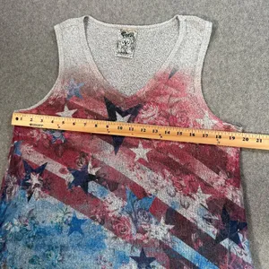 Vocal USA Tank Top Womens Large Red Blue USA American Flag Stars & Stripes Knit thumbnail 4