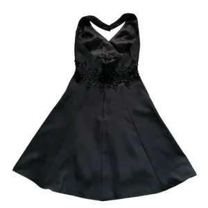Vintage Dave & Johnny black beaded lace haltertop dress a-line open back sz 6 thumbnail 2