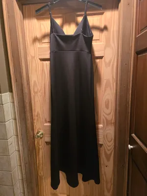Sleek Black Midi Slip Dress with V-Neck Spaghetti Straps Large thumbnail 6