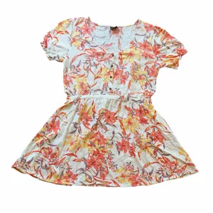 Hurley Floral Button Front Mini Dress Cream Coral Puff Sleeve Size Large thumbnail 7