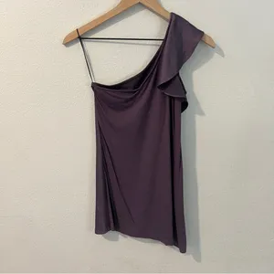 The Limited‎ Purple Satin Ruffle Front Knit Back One Shoulder Blouse Size S thumbnail 6
