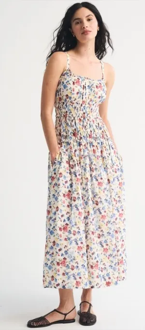 Abercrombie & Fitch Bra Free Smocked Drop Waist Maxi Dress Size Small thumbnail 1