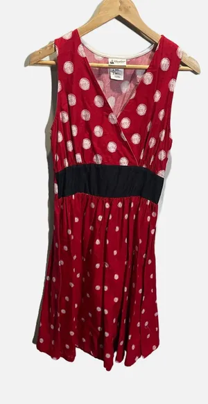 Disney Parks Dress Womens S Red Polka Dot Minnie‎ Mouse Smocked Fit Flare Cotton thumbnail 1