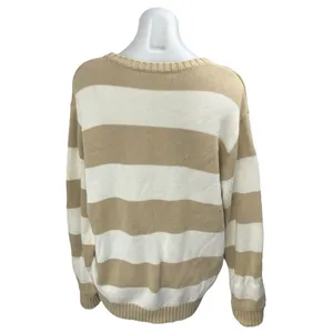 Brandy Melville Beige White Striped Colorblock Long Sleeve Sweater Top Size S thumbnail 2