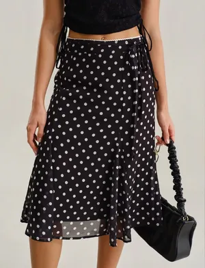 Rihoas Black Polka Dot Mermaid Midi Skirt thumbnail 1