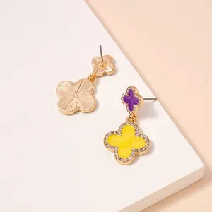 Game Day Enamel Clover Dangling | Earrings-Purple & Gold thumbnail 2