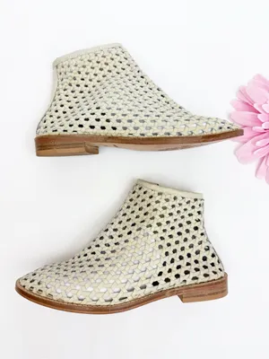 Free People Cayne Woven Leather Bootie Ankle Boots Bone thumbnail 7