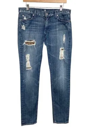 7 For All Mankind Distressed Skinny‎ Jeans Roxanne Style Size 31 Denim Low-Rise thumbnail 1